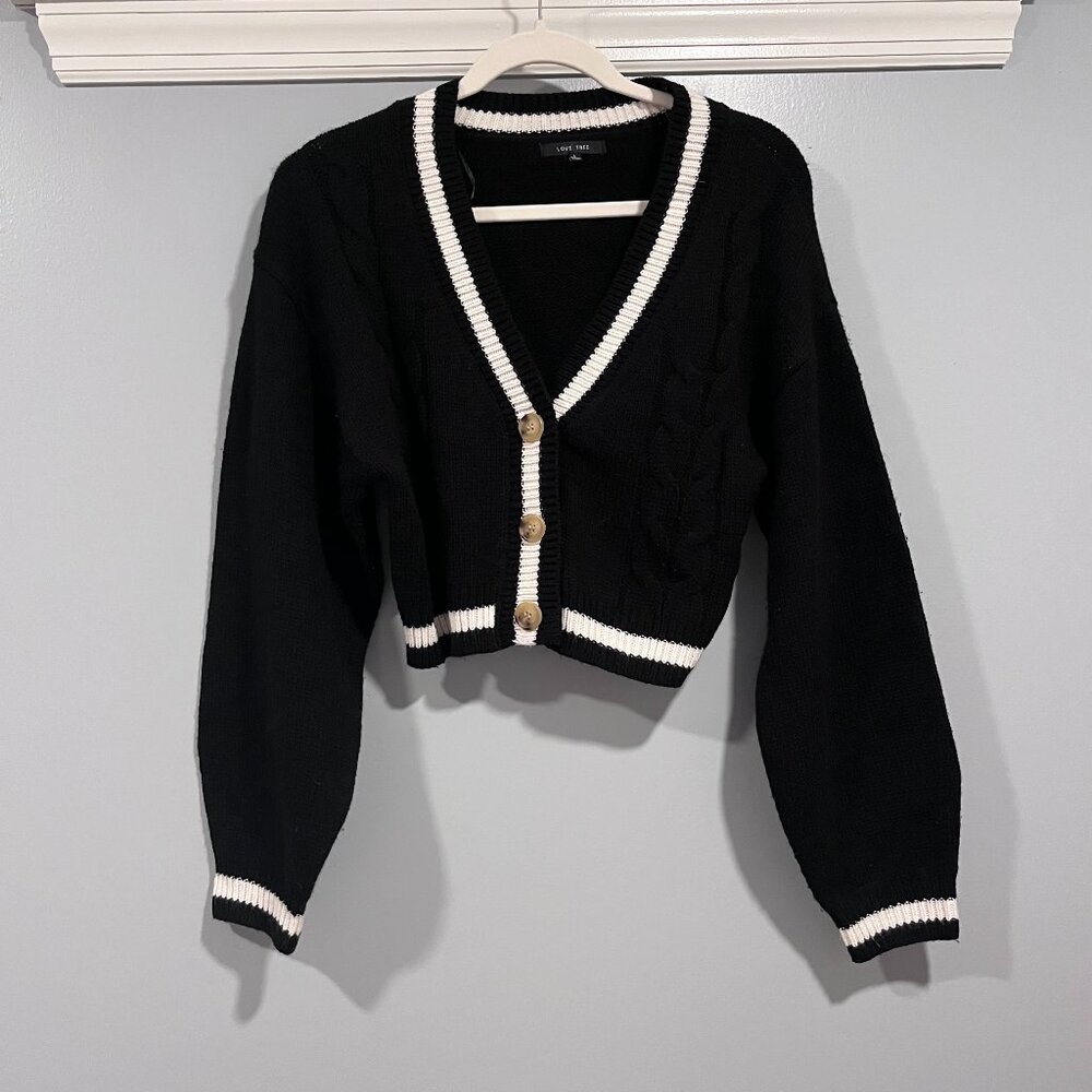 LOVE TREE Juniors Black Cable Knit Sweater - Size L